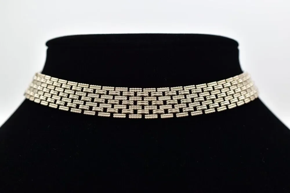 Vintage Statement Choker Necklace Silver Tone Chain Linked Chunky 1970s BinBJ